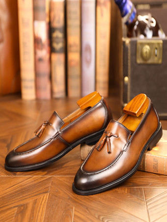 メンズ タッセルローファー シューズ ブラウン ペニーシックローファー