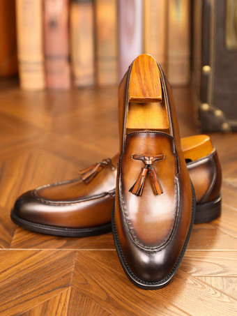 メンズ タッセルローファー シューズ ブラウン ペニーシックローファー