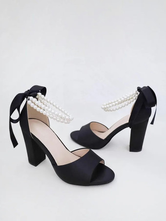 ブライダルサンダル ピンクサテン エレガント オープントゥ パール ウェディングサンダル