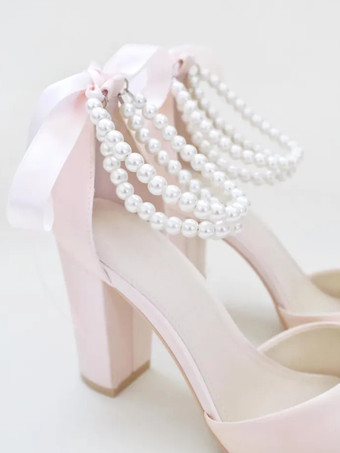 ブライダルサンダル ピンクサテン エレガント オープントゥ パール ウェディングサンダル