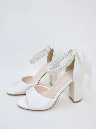 ホワイト ブライダルサンダル ピンクサテン エレガント オープントゥ パール ウェディングサンダル