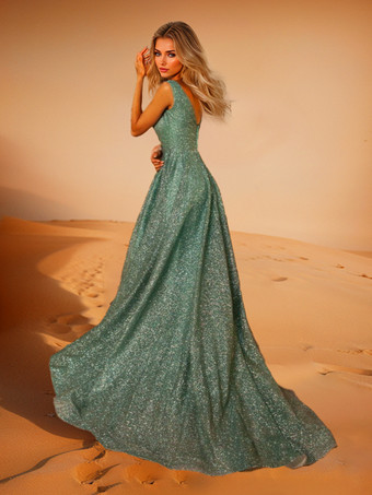 イブニングドレス Aライン Vネック ポリエステル トレーン付き フォーマルディナードレス