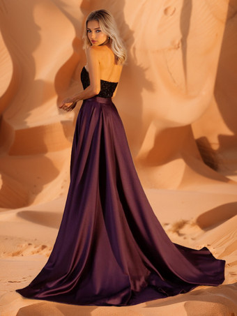 イブニングドレス ボールガウン ストラップレス トレーン付き ノースリーブ ジッパー スパンコール サテン生地 フォーマル ディナードレス