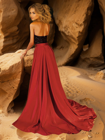 イブニングドレス ボールガウン ストラップレス トレーン付き ノースリーブ ジッパー スパンコール サテン生地 フォーマル ディナードレス