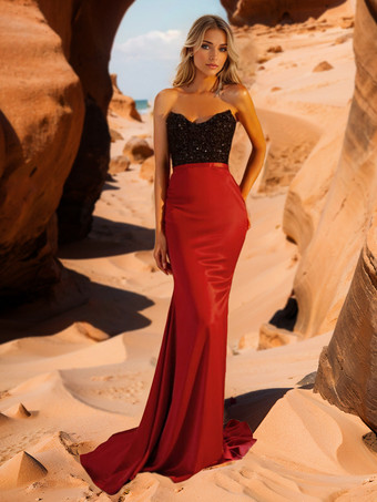 イブニングドレス ボールガウン ストラップレス トレーン付き ノースリーブ ジッパー スパンコール サテン生地 フォーマル ディナードレス