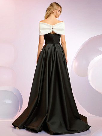 イブニングドレス Aラインデザイン ネックラインスイープ 半袖 ジッパーリボン サテン生地 フォーマルディナードレス