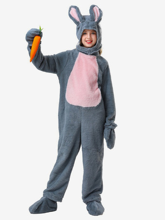 グレイ着ぐるみパジャマ ワンジー 動物 ハロウィン 子供用 ポリエステル 手袋 ジャンプスーツ 帽子