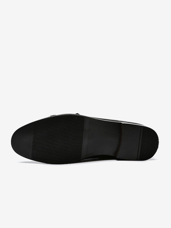 バックル付きラウンドトゥPUレザーモンクローファーシューズ（メンズ）