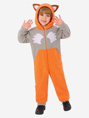 オレンジ ワンジーパジャマ 着ぐるみ ハロウィン 動物 子供用 ポリエステル ジャンプスーツ