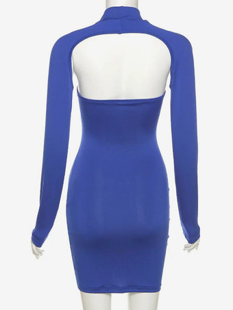 Vestido ajustado con cuello halter y hombros descubiertos manga larga anudado minivestido sexy para mujer 2025