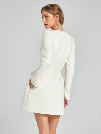 ミニドレス Uネック 長袖 セミフォーマル 誕生日パーティードレス 女性用 2025