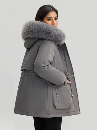 ふかふかの厚手のパーカージャケット、フェイクファーの襟、フード付き冬アウター、女性用 2025