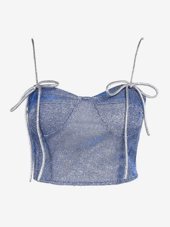 Superbe haut court avec bretelles sans manches à lacets dans le dos tenue de club brillante pour femmes 2025