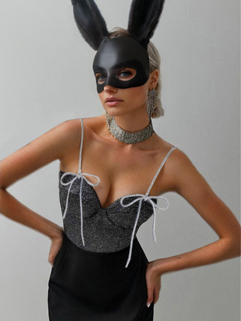 noir Superbe haut court avec bretelles sans manches à lacets dans le dos tenue de club brillante pour femmes 2025