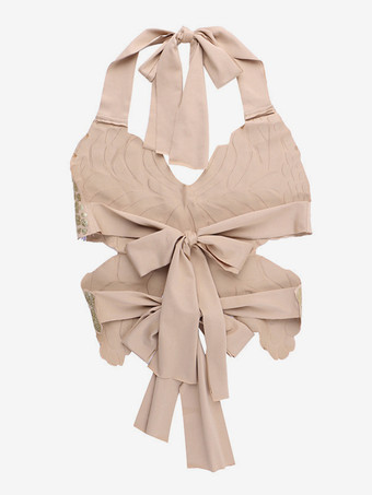 ホルター クロップ トップス、バック ボウノット、輝く蝶のクラブウェア、レディース 2025