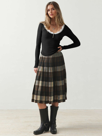 Black Long Sleeves T-shirt For Women Lace Embellished Collar Solid Color Spring Basic Tops 2025