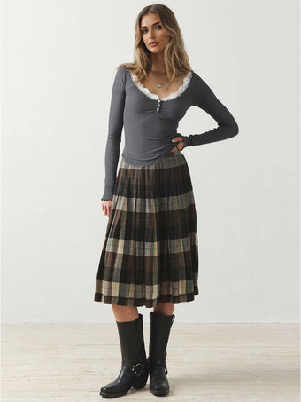 GrayLong Sleeves T-shirt For Women Lace Embellished Collar Solid Color Spring Basic Tops 2025