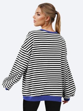 ストライププリントスウェットシャツ ドロップショルダー 長袖 オーバーサイズ 春 トップス レディース 2025