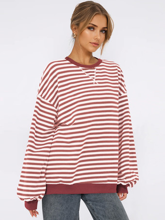 アイボリー ストライププリントスウェットシャツ ドロップショルダー 長袖 オーバーサイズ 春 トップス レディース 2025