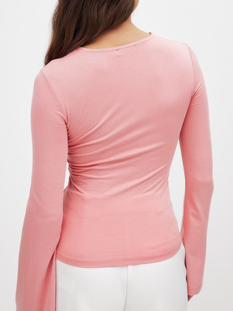 結び目のあるTシャツ 長袖 カットアウト 無地 春 トップス レディース 2025