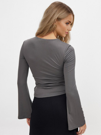 結び目のあるTシャツ 長袖 カットアウト 無地 春 トップス レディース 2025