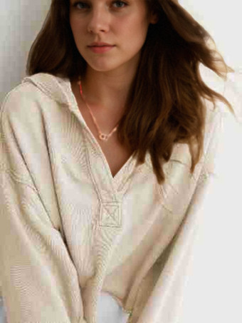 アプリコットレディースカジュアルパーカー Vネック ドロップショルダー 春クロップトップス 2025