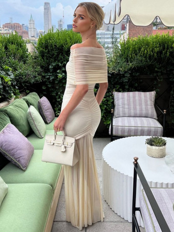 プリーツマキシドレス オフショルダー シアー セミフォーマル パーティー ロングドレス レディース 2025