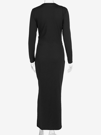 プリーツボディコンドレス 長袖 エレガントな春ロングドレス レディース 2025