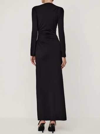 プリーツボディコンドレス 長袖 エレガントな春ロングドレス レディース 2025