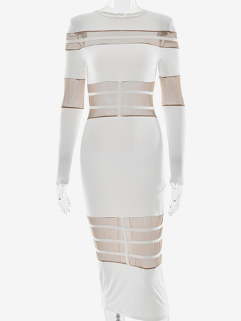 ボディコンドレス カラーブロック 長袖 エレガントな誕生日パーティー シアーロングドレス レディース 2025