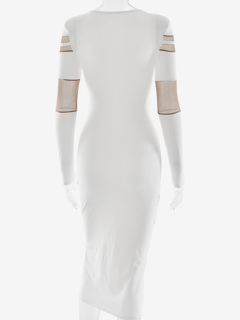 ボディコンドレス カラーブロック 長袖 エレガントな誕生日パーティー シアーロングドレス レディース 2025