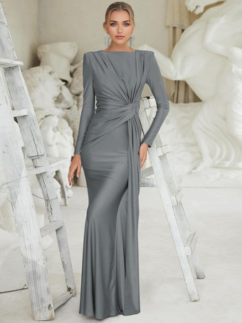 結び目のあるウエストのマキシドレス、長袖プリーツセミフォーマルパーティーロングドレス、女性用 2025