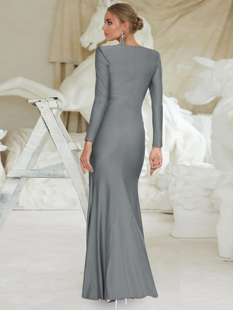 結び目のあるウエストのマキシドレス、長袖プリーツセミフォーマルパーティーロングドレス、女性用 2025