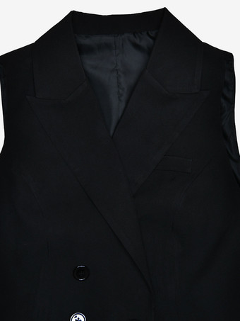 女性用オフィスツーピースコーデセット ダブルブレストラペルベストとプリーツロングスカートの夏コーデ 2025