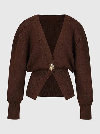 セーター カーディガン Vネック ワンボタン 長袖 春 カジュアル アウター レディース 2025