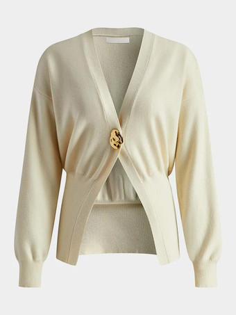 アイボリー セーター カーディガン Vネック ワンボタン 長袖 春 カジュアル アウター レディース 2025