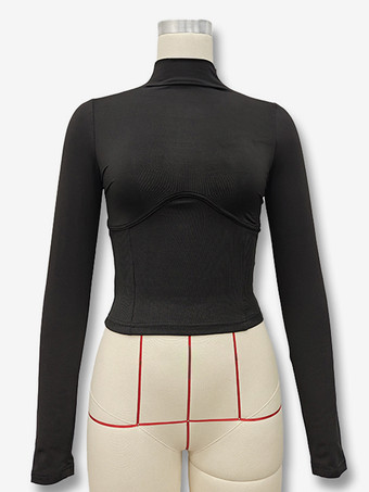 レディース クロップトップス 長袖 ハイカラー スリムフィット Tシャツ レディース 2025