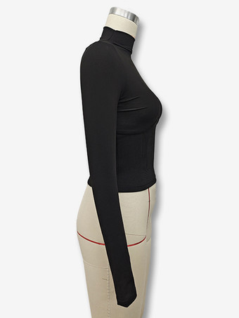 レディース クロップトップス 長袖 ハイカラー スリムフィット Tシャツ レディース 2025