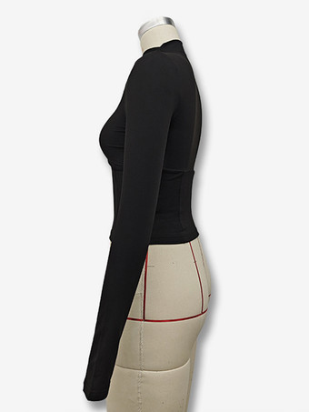 レディース クロップトップス 長袖 ハイカラー スリムフィット Tシャツ レディース 2025