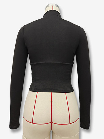 レディース クロップトップス 長袖 ハイカラー スリムフィット Tシャツ レディース 2025