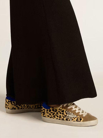 Leopard Skate Sneakers Women Suede Faux Fur Patchwork Lace Up Sneakers