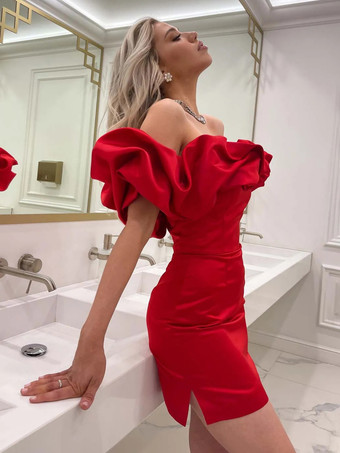 シックなカップケーキドレス ストラップレス スリット バースデーパーティー ミニドレス