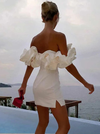 シックなカップケーキドレス ストラップレス スリット バースデーパーティー ミニドレス