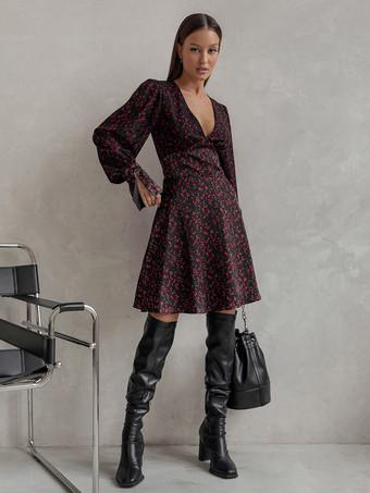 bodycon dress and shoes Stine Burgundy Short Floral Dress w/ Thin Straps