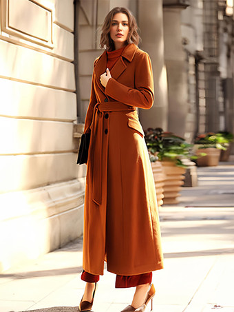 Cappotto da donna Cappotto avvolgente invernale con colletto rovesciato marrone caffè