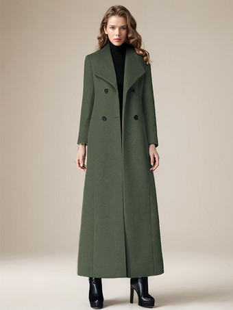 レディース ウールコート ターンダウンカラー ダブルブレスト フルレングス レトロ ラップコート 冬アウター 2025
