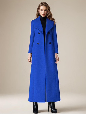 レディース ウールコート ターンダウンカラー ダブルブレスト フルレングス レトロ ラップコート 冬アウター 2025