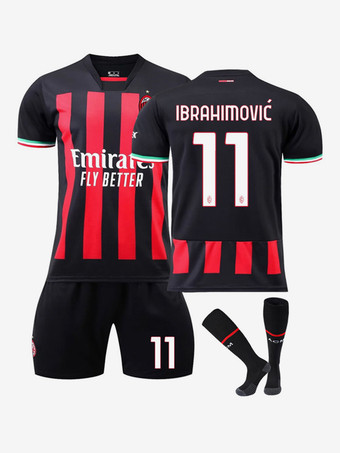Camiseta Fútbol AC Milan Número 11 Ibrahimović Hombre Manga Corta 3 Piezas Adultos y Niños