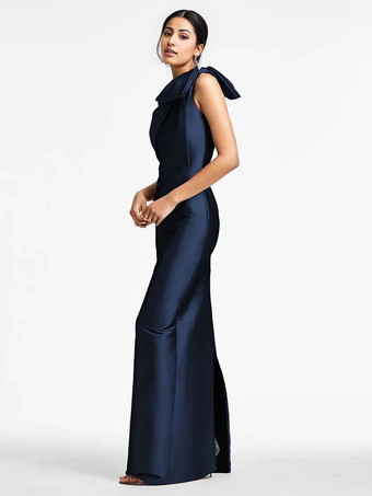 花嫁の母親のためのパーティードレス ワンショルダーのリボン付きフロアレングスのマーメイドゲストドレス 結婚式用