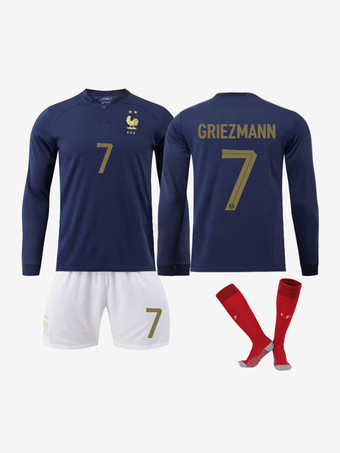 Les Bleues Camiseta De Fútbol Número 7 GRIEZMANN La Selección De Francia Ropa Deportiva Hombre 3 Piezas Manga Larga Azul